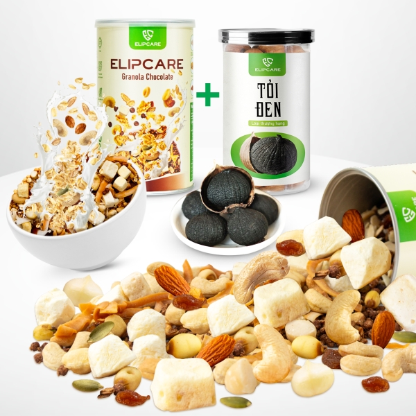 Ảnh sản phẩm Combo Tỏi đen Elipcare loại thượng hạng hộp 300g + Elipcare Granola